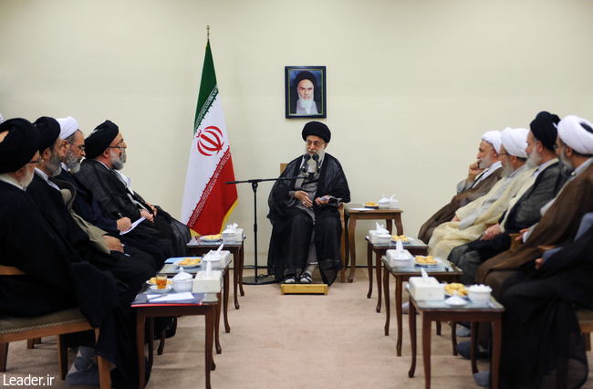 Ayatollah Khamenei receives members of the Supreme Council of the Islamic Seminaries.