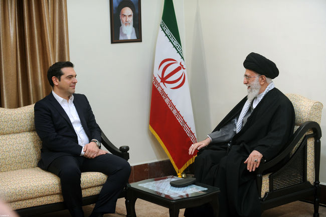 Ayatollah Khamenei receives the Greek prime minister and the delegation accompanying him.