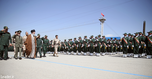 Ayatollah Khamenei attends commencement ceremony for graduates of Imam Hossein Military Academy.
