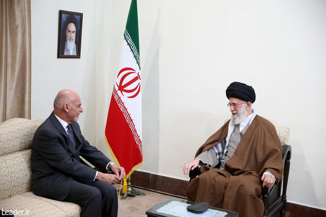 Ayatollah Khamenei receives Afghan President Ghani and his accompanying delegation.