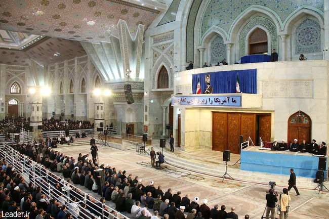 Ayatollah Khamenei delivering a speech at Imam Khomeini’s mausoleum