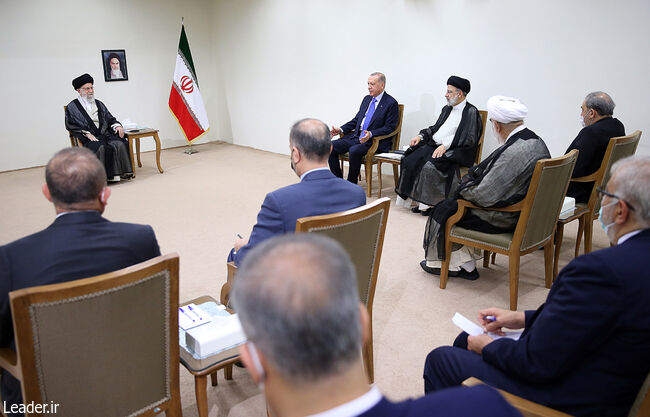 The Leader of the Islamic Revolution in a meeting with the President of Turkey