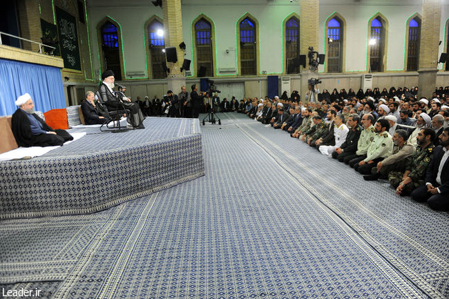 The Leader among Muslim ambassadors, officials and a group of people on the occasion of Eid al-Fitr.