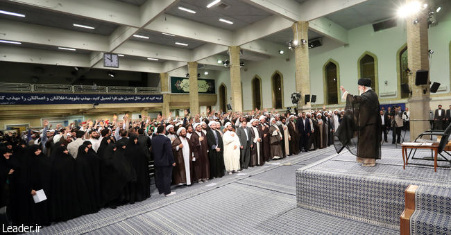 Ayatollah Khamenei receives a group of students of the Tehran Province seminary.