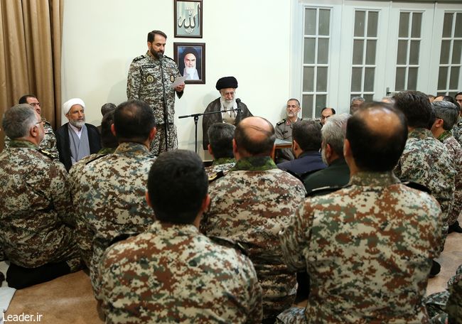 Ayatollah Khamenei receives officials and commanders of Khatam al-Anbiya Air Defense Base.