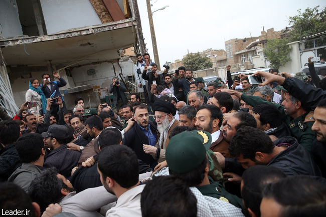 Ayatollah Khamenei makes an unannounced visit to Iran’s quake-hit areas.