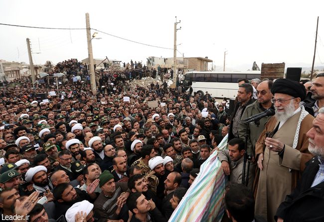 Ayatollah Khamenei makes an unannounced visit to Iran’s quake-hit areas.