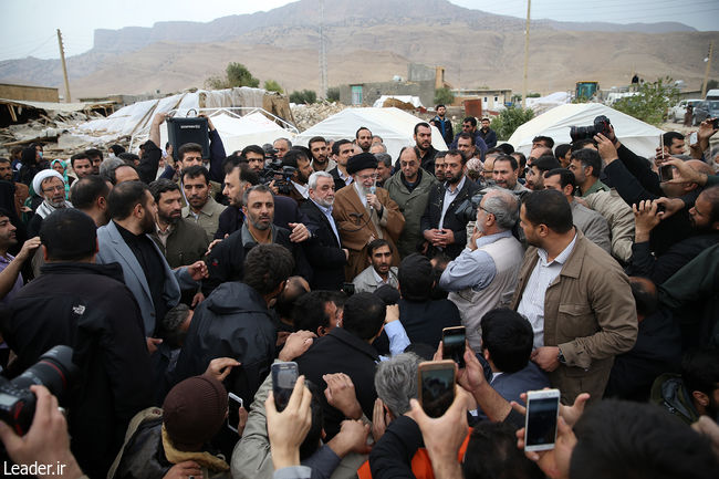 Ayatollah Khameneii visits villages in the quake-hit province of Kermanshah.