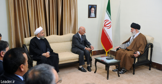 Ayatollah Khamenei receives Afghan President Ghani and his accompanying delegation.