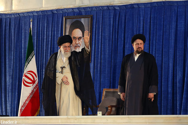 Ayatollah Khamenei delivering a speech at Imam Khomeini’s mausoleum